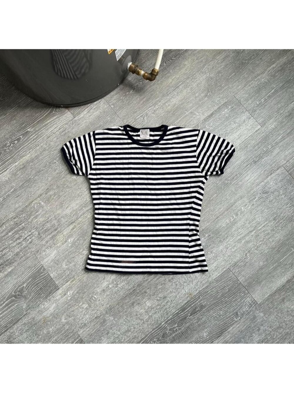 White / Navy Blue Vintage “Nomi” 90’s Striped Baby Tee / T-Shirt